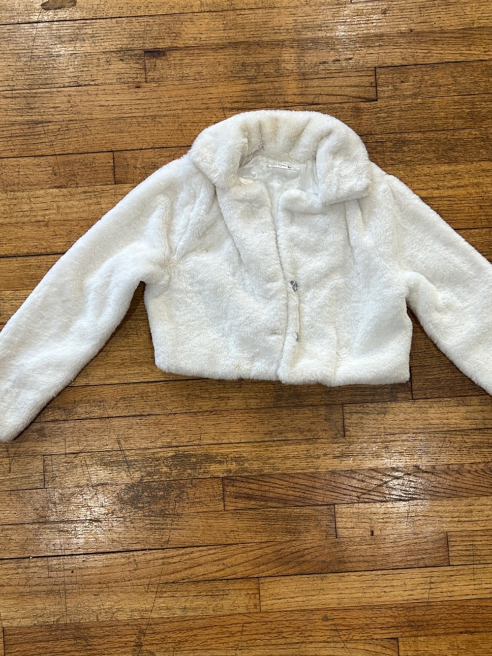 Knitworks Girls White Plush Faux-Fur Cropped Jacket
